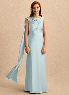Azazie Sanah Girls Formal Blumenmädchenkleider A-Linie Plissee Stretch-Satin Kleid Nebel image4