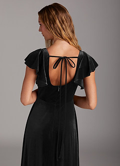 Azazie Bondi Brautjungfernkleider A-Linie Seitliche Cut-Outs Samt Kleid Schwarz image2