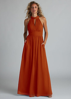 Azazie Camella Final Sale Cabernet A-Line Pleated Chiffon Dress image4