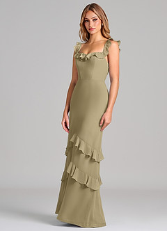 Azazie Marilynn Final Sale Moss Green Mermaid Off the Shoulder Chiffon Dress image7