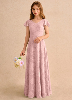 Azazie Narin Girls Formal Blumenmädchenkleider A-Linie mit ärmel Blumen-Burnout Kleid Puderrosa image5
