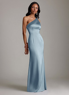 Azazie Voni Suknie dla druhen Syrena Jedno ramię Satyna elastyczna Do ziemi Sukienka image1