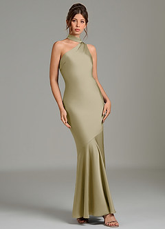 Azazie Jalissa Bridesmaid Dresses Moss Green Mermaid One Shoulder Stretch Satin Dress image3