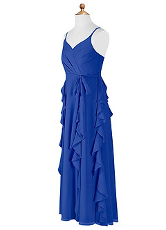 Azazie Peyton Junior Royal Blue A-Line V-Neck Cascading Ruffles Chiffon Dress image8