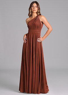 Azazie Charlize Bridesmaid Dresses Terracotta A-Line One Shoulder Velvet Dress image5