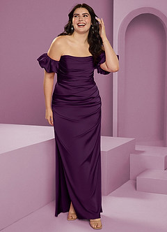 Barbie ♥ Azazie Robes de demoiselle d'honneur Robe Fourreau Convertible en Satin extensible Épaule décolletée Grain De Raisin image12