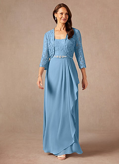Azazie Ainsling Mother of the Bride Dresses Steel Blue A-Line Square Neckline Lace Chiffon Dress image5