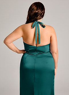 Azazie Valerie Vestidos de damas de honor Vestido de Pavo Real de Satén Elástico de Corte Sirena con Plisado image2