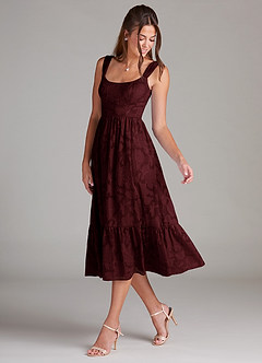 Azazie Alissa Bridesmaid Dresses Cabernet A-Line with Pockets Floral Burnout Dress image5