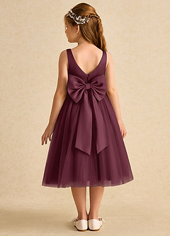 Azazie Firefly Flower Girl Dresses Cabernet A-Line Bow Matte Satin Dress image5