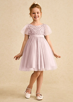 Azazie Queenie Flower Girl Dresses Blushing Pink A-Line Lace Dress image3