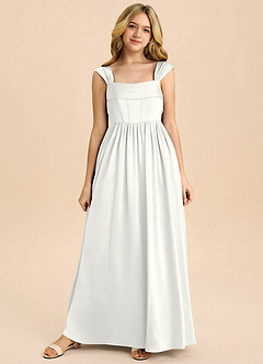 Azazie Hattie Junior White A-Line Pleated Stretch Satin Dress image8
