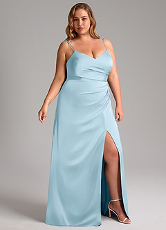 Azazie Azuree Robes de demoiselle d'honneur Robe Trapèze en Satin extensible Plissée Bleu Ciel image12