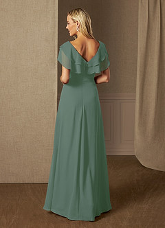 Azazie Snapdragon Mother of the Bride Dresses Eucalyptus A-Line V-Neck Ruched Chiffon Dress image2