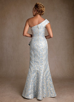 Azazie Hampton Moeder van de bruid jurken Zeemeermin Jurk van Jacquard One-Shoulder Stoffig Blauw image3