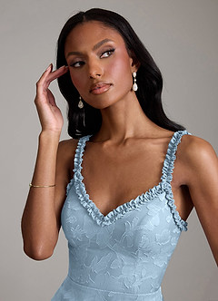 Azazie Corina Final Sale Sky Blue Mermaid Ruched Floral Burnout Dress image4