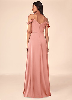 Azazie Ocean Robes de demoiselle d'honneur Robe Trapèze en Satin extensible Col V plissé Corail image4