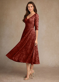 Azazie Durant vestidos de madre de la novia Vestido de Terracota de Devorado Floral de Corte en A con Plisado image1