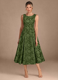 Azazie Fulton Abiti per la Madre della Sposa Abito A-Line in Burnout Floreale Plissettato Oliva image5