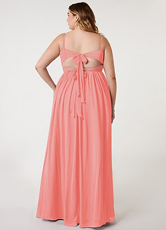 Azazie Zeya Bridesmaid Dresses Coral A-Line V-Neck Pleated Chiffon Dress image7