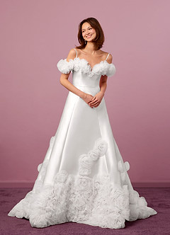 Barbie ♥ Azazie Wedding Dresses Diamond White Ball-Gown Off the Shoulder Mikado Dress image11