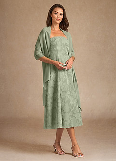 Azazie Lorain Mother of the Bride Dresses Agave A-Line Pleated Floral Burnout Dress image4
