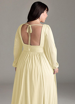 Azazie Norah Robes de demoiselle d'honneur Robe Trapèze en Mousseline de soie Col en V, manches longues Sorbet Citron image13