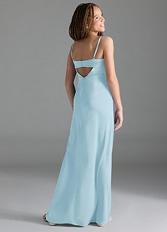 Azazie Leonis Junior A-Linie Plissee Stretch-Satin Kleid Himmelblau image5