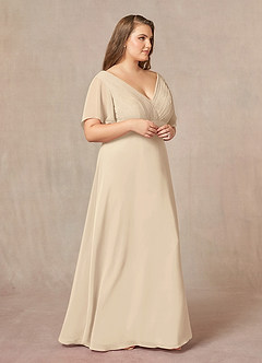 Azazie Alessa Mother of the Bride Dresses Champagne A-Line V-Neck Pleated Chiffon Dress image10