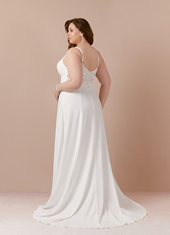Azazie Xena Vestidos de novia Vestido de Blanco Diamante Champán de Crepé elástico de Corte en A con Lentejuelas cuello pico image10