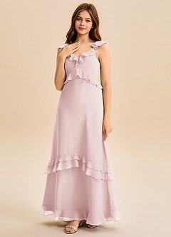 Azazie Tavie Junior Blushing Pink A-Line Ruched Chiffon Dress image3