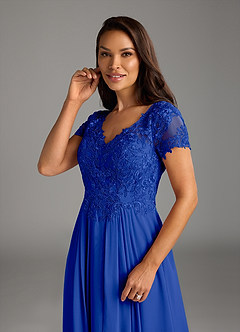 Azazie Dunja Mother of the Bride Dresses Royal Blue A-Line V-Neck Lace Chiffon Dress image6