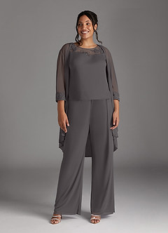 Azazie Frances Mother of the Bride Dresses Steel Grey Jumpsuit/Pantsuit Scoop Mesh Dress image9