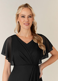 Azazie Waverly Abiti per la Madre della Sposa Abito Tubino in Maglia Plissettato Nero image6