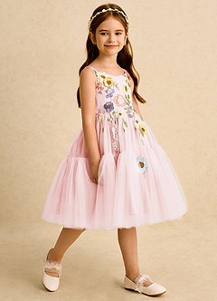 Azazie Osea Blumenmädchenkleider Ballkleid Plissee Tüll Kleid Zartrosa image5