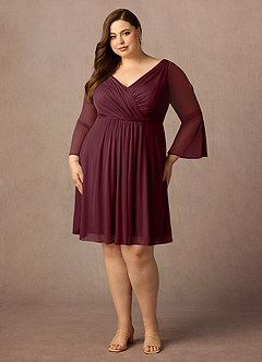 Azazie Teraso Mother of the Bride Dresses Cabernet A-Line Pleated Mesh Dress image9