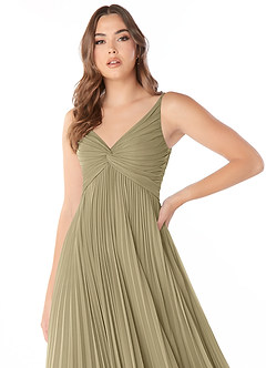 Azazie Raychelle Robes de demoiselle d'honneur Robe Trapèze en Mousseline de soie Col en V Vert Mousse image5