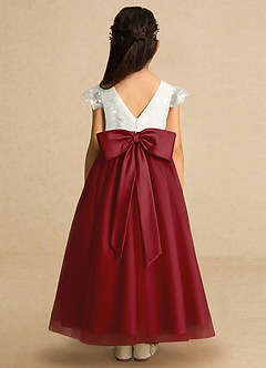 Azazie Pookie Flower Girl Dresses Pomegranate A-Line Lace Tulle Dress image5