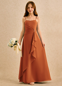 Azazie lolly Girls Formal Robe Demoiselle D'honneur Fillette Robe Trapèze en Mousseline de soie Plissée Cannelle image3