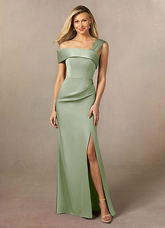 Azazie Laramie Mother of the Bride Dresses Dusty Sage Mermaid Pleated Stretch Satin Dress image1