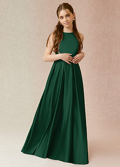 Azazie Arianthe Junior Vestido de Verde Oscuro de Satén Elástico de Corte En A con Con bolsillos image2