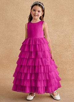 Azazie Twinkle Toes vestidos de niña de las flores Vestido de Fucsia de Tul de Corte En A con Lazo image2