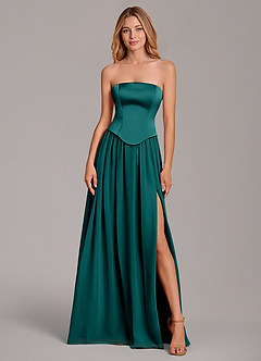 Azazie Cadence Bridesmaid Dresses Peacock A-Line Corset Stretch Satin Convertible Dress image5
