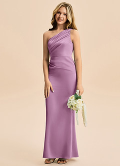 Azazie Akilah Junior Robe Fourreau en Satin extensible Plissée Glycine image5