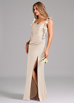 Azazie Jessamine Bridesmaid Dresses White Alabaster A-Line Corset Stretch Satin Dress image5