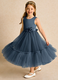 Azazie Miracle Flower Girl Dresses Neptune A-Line Bow Matte Satin Dress image4