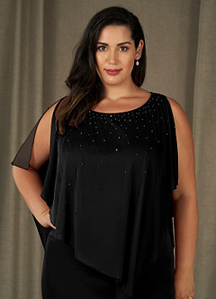Azazie Aspyn Mother of the Bride Dresses Black Sheath Beaded Mesh Dress image13