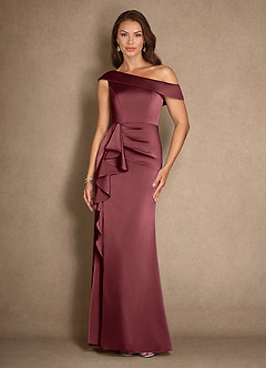 Azazie Hamptons Abiti per la Madre della Sposa Abito A-Line in Raso Elasticizzato Plissettato Merlot image1