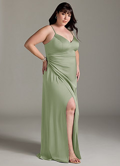 Azazie Marchella Robes de demoiselle d'honneur Robe Trapèze en Satin extensible Corset Vert Sauge image9