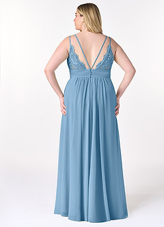 Azazie Maren Allure Bridesmaid Dresses Steel Blue A-Line V-Neck Lace Chiffon Dress image7